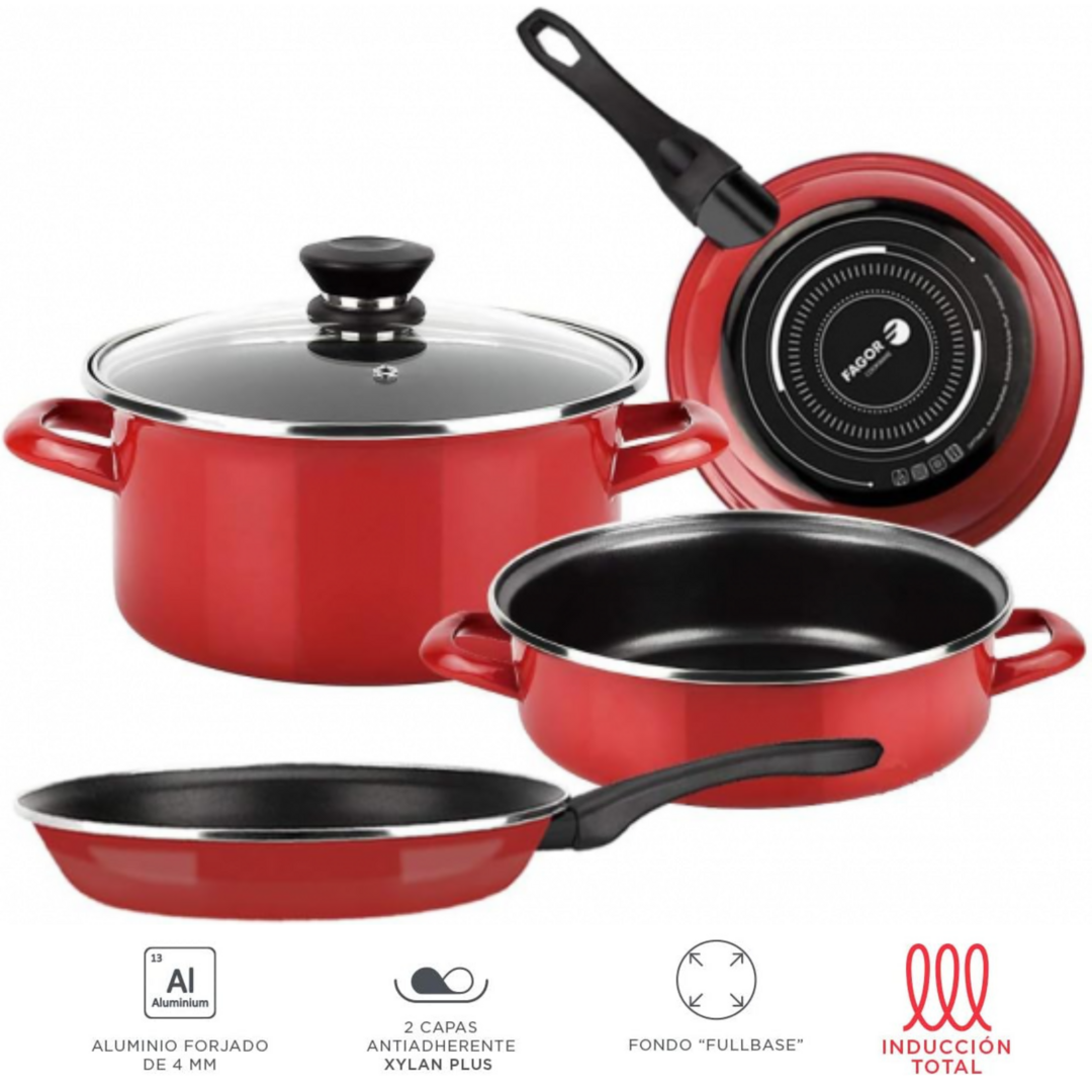 BATERIA COCINA FAGOR MAXIMA ROJA 5 PIEZAS ROJA